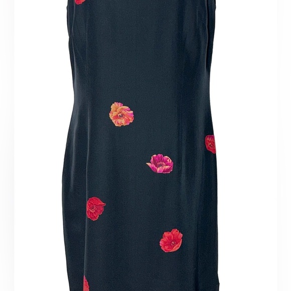 Talbots Silk Black Sheath Midi Dress w/ Rose Floral Print & Back Zipper, Size 6 - Picture 8 of 16